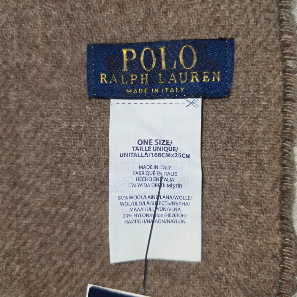 Polo Ralph Lauren Scarf OS Mens Brown Reversible Wool Blend Pony Logo PC0455